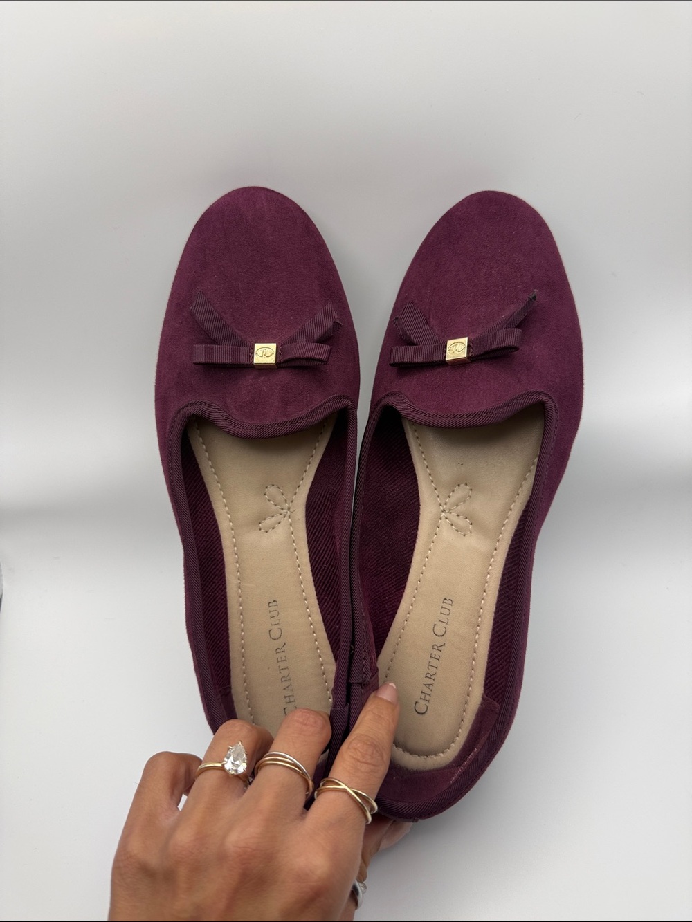 Charter Club Deep Plum Suede Ribbon Bow Flats
